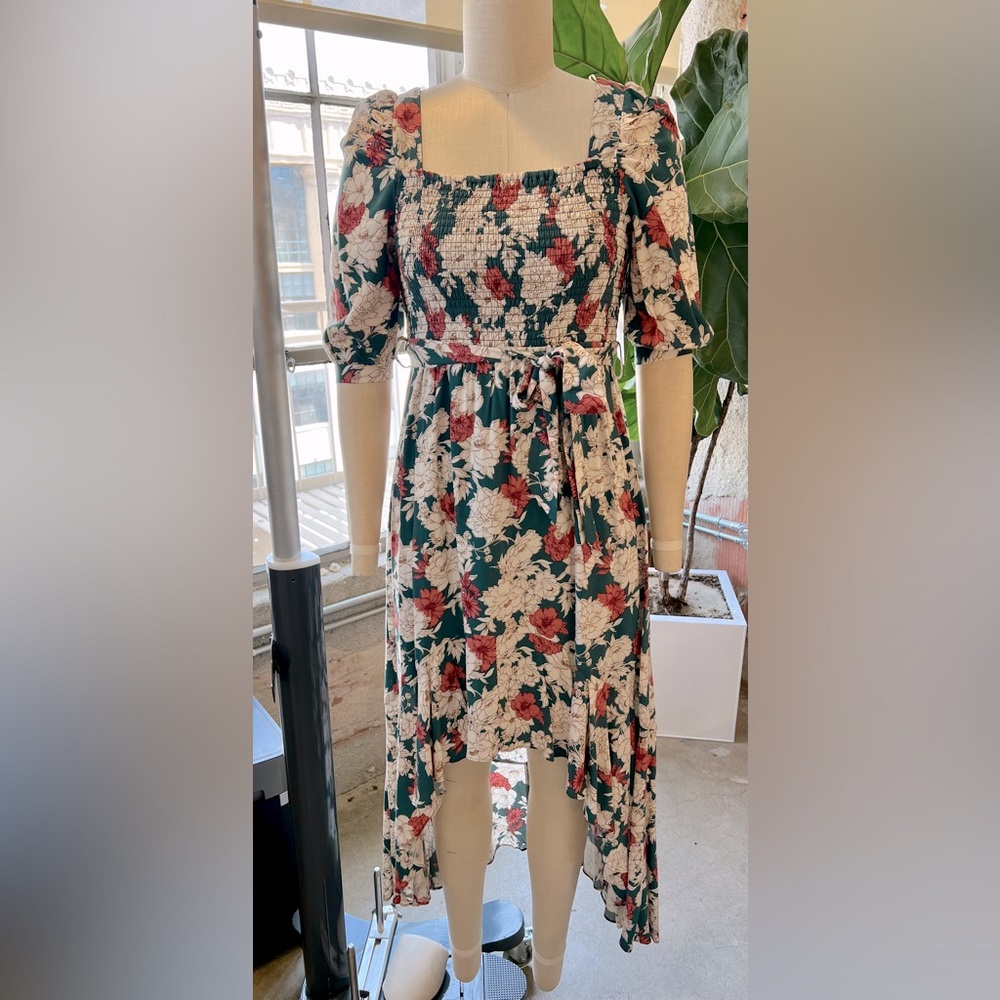 Melrose and Market Floral Teal and Pink Women's High Low Dress